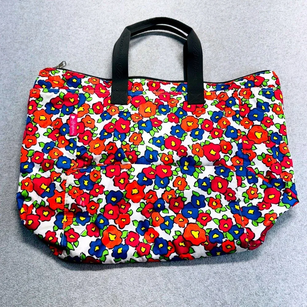 Brighton‎ Vera Bradley Tote Bag Large Multicolor Floral Nylon Zip Travel Bag